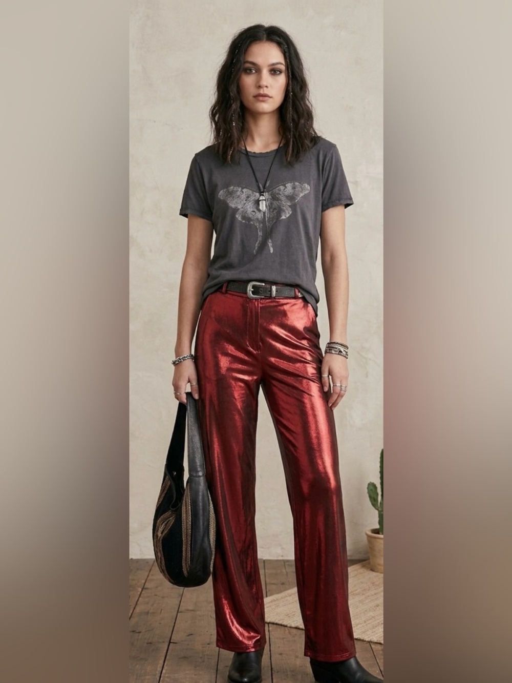 Sincerely Jules Woman's metallic red Pant NWT SZ S glam western boho chic formal